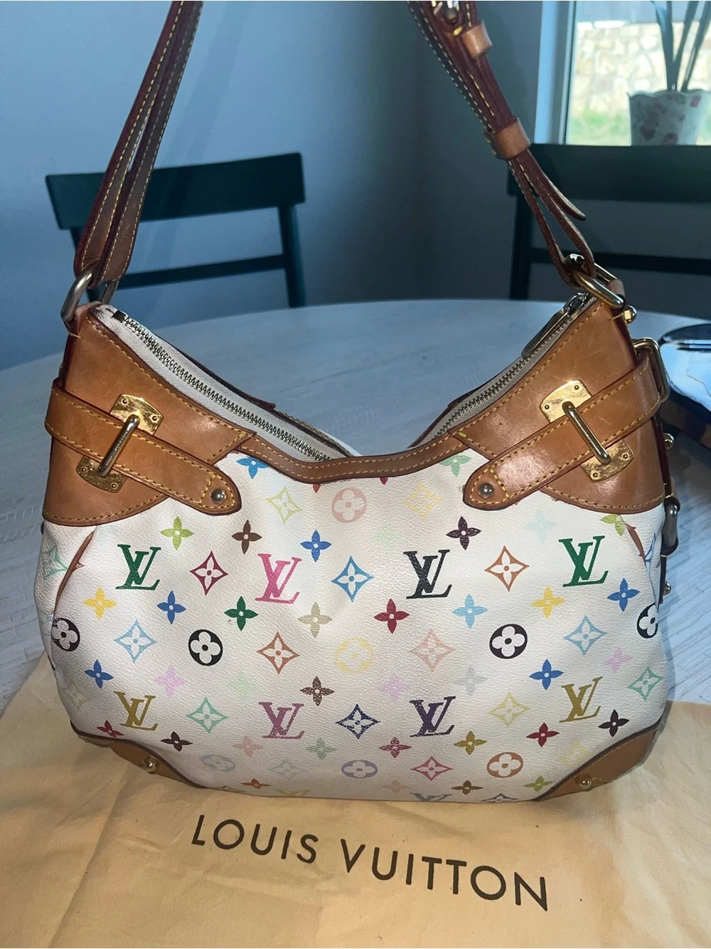 Louis Vuitton Greta Multicolor Monogram Shoulder Bag - White with Tan Trim